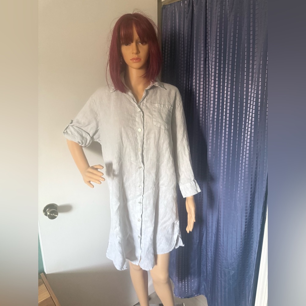 Talia Benson Gray Shirt Dress Button Down L-XL 100% Linen Made in Italy